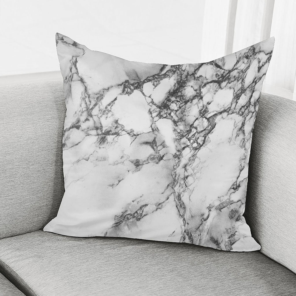 White Dark Grey Marble Print Pillow Cover