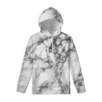 White Dark Grey Marble Print Pullover Hoodie