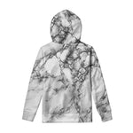 White Dark Grey Marble Print Pullover Hoodie