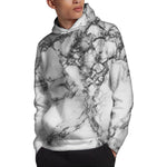 White Dark Grey Marble Print Pullover Hoodie