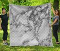 White Dark Grey Marble Print Quilt