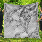 White Dark Grey Marble Print Quilt