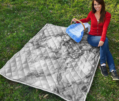 White Dark Grey Marble Print Quilt