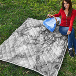 White Dark Grey Marble Print Quilt