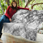 White Dark Grey Marble Print Quilt