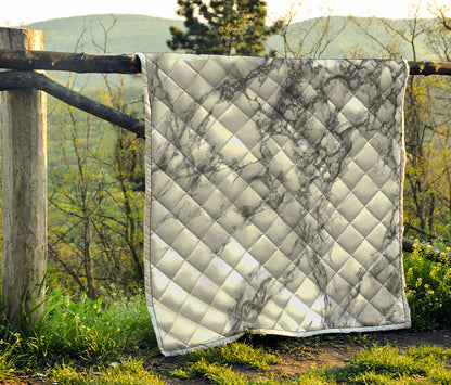 White Dark Grey Marble Print Quilt