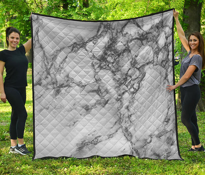 White Dark Grey Marble Print Quilt