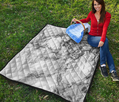 White Dark Grey Marble Print Quilt