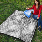 White Dark Grey Marble Print Quilt