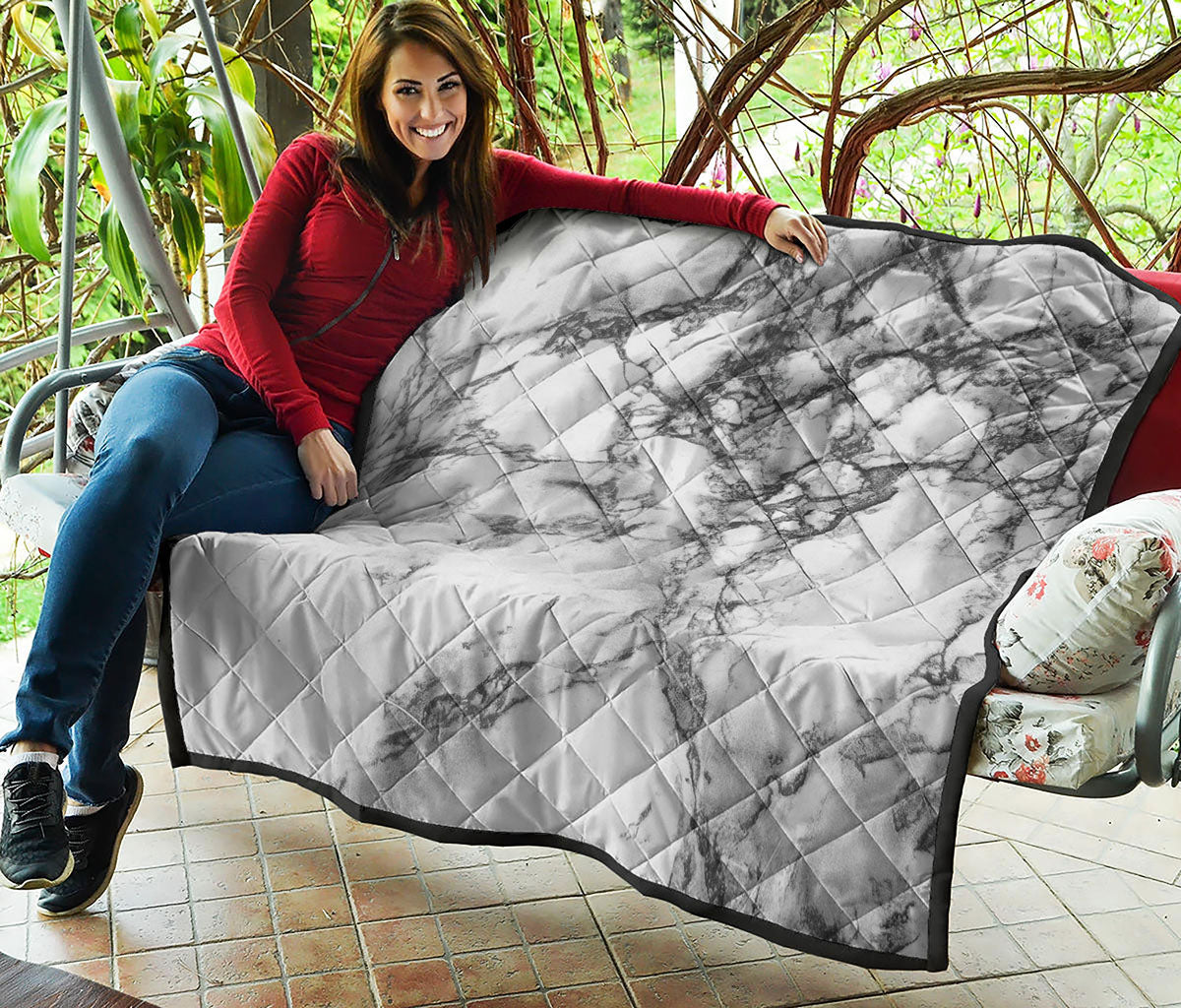 White Dark Grey Marble Print Quilt