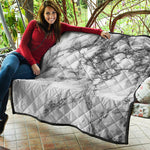 White Dark Grey Marble Print Quilt
