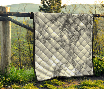 White Dark Grey Marble Print Quilt