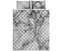 White Dark Grey Marble Print Quilt Bed Set