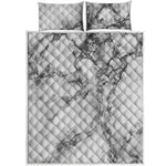 White Dark Grey Marble Print Quilt Bed Set
