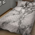 White Dark Grey Marble Print Quilt Bed Set