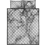 White Dark Grey Marble Print Quilt Bed Set