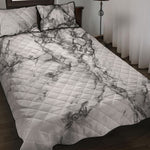 White Dark Grey Marble Print Quilt Bed Set