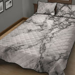 White Dark Grey Marble Print Quilt Bed Set