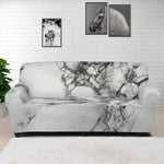 White Dark Grey Marble Print Sofa Cover