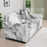 White Dark Grey Marble Print Sofa Cover