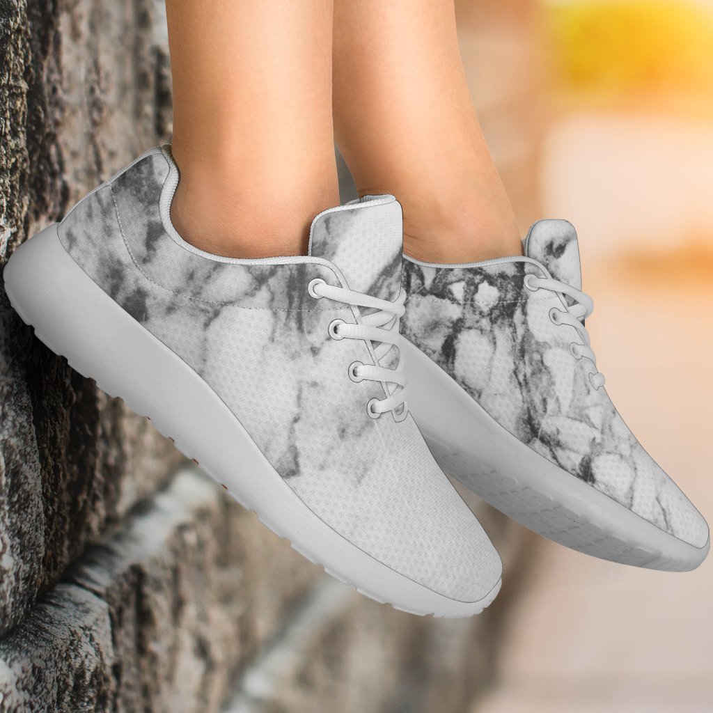 White Dark Grey Marble Print Sport Shoes GearFrost