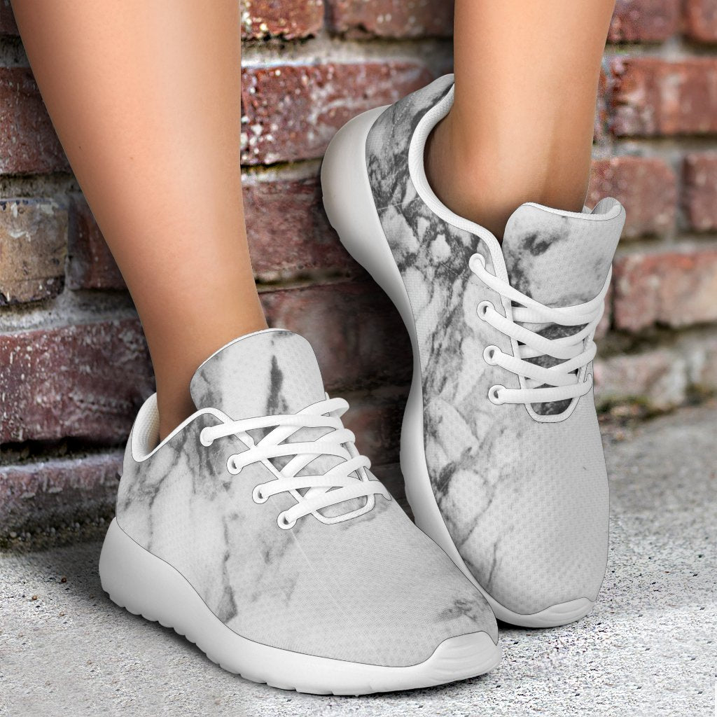 White Dark Grey Marble Print Sport Shoes GearFrost