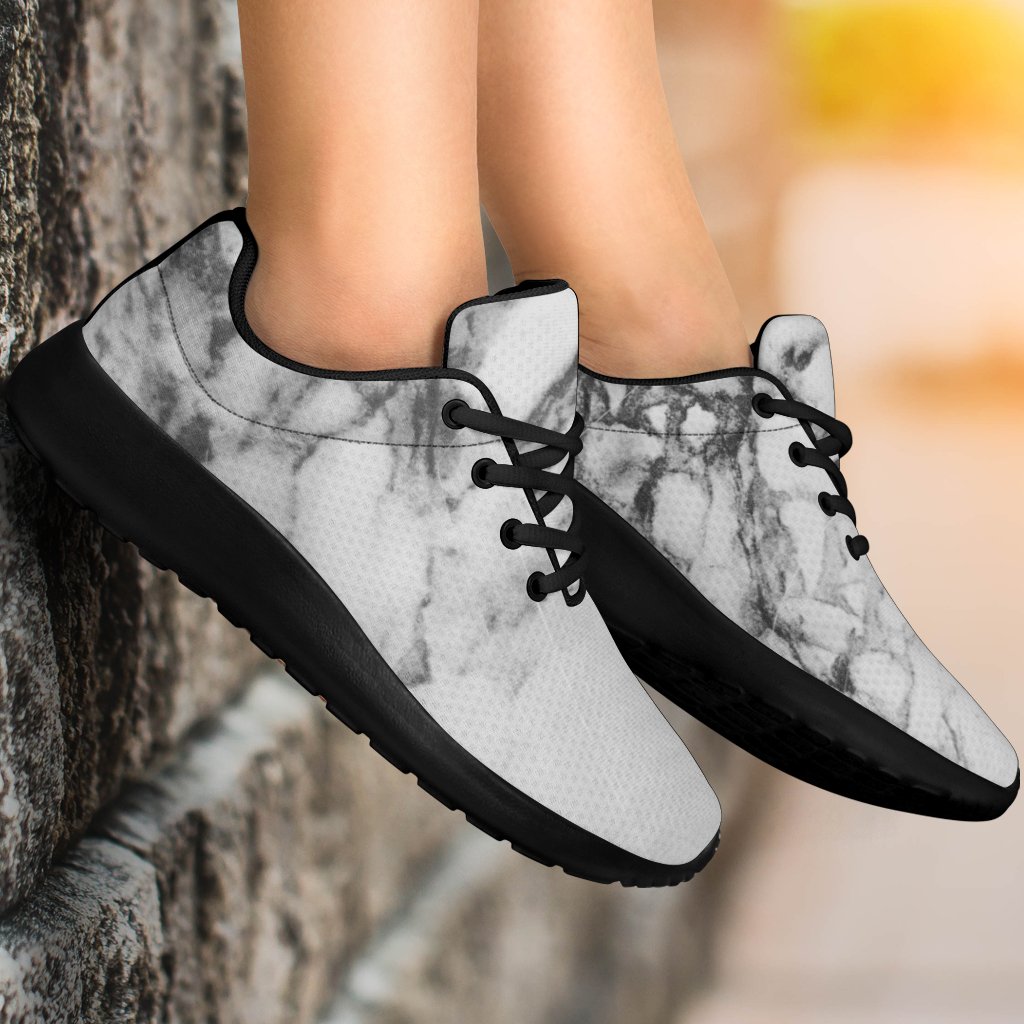 White Dark Grey Marble Print Sport Shoes GearFrost