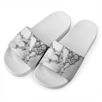 White Dark Grey Marble Print White Slide Sandals
