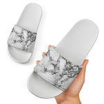White Dark Grey Marble Print White Slide Sandals