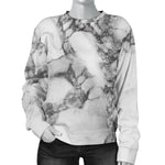 White Dark Grey Marble Print Women's Crewneck Sweatshirt GearFrost