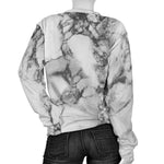 White Dark Grey Marble Print Women's Crewneck Sweatshirt GearFrost