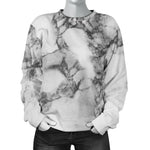 White Dark Grey Marble Print Women's Crewneck Sweatshirt GearFrost