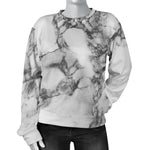 White Dark Grey Marble Print Women's Crewneck Sweatshirt GearFrost