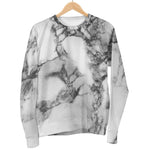 White Dark Grey Marble Print Women's Crewneck Sweatshirt GearFrost