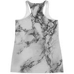 White Dark Grey Marble Print Women's Racerback Tank Top
