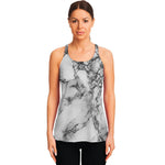 White Dark Grey Marble Print Women's Racerback Tank Top