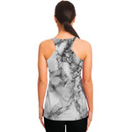 White Dark Grey Marble Print Women's Racerback Tank Top