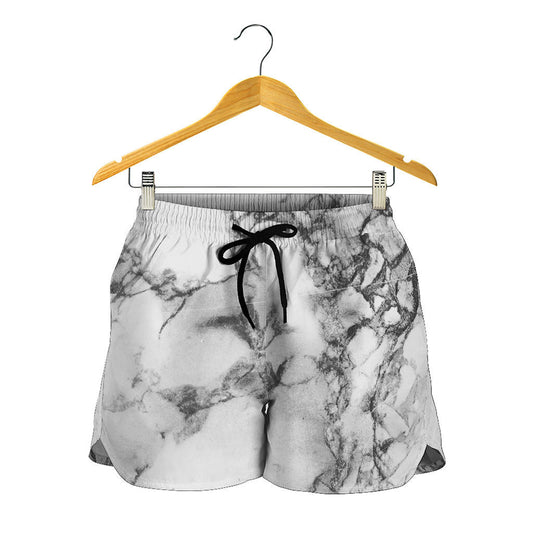 White Dark Grey Marble Print Women's Shorts