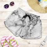 White Dark Grey Marble Print Women's Shorts