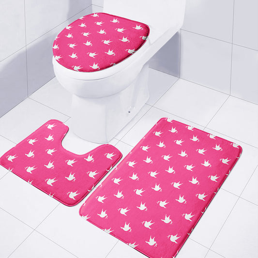 White Dove Breast Cancer Pattern Print 3 Piece Bath Mat Set
