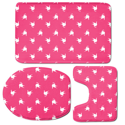 White Dove Breast Cancer Pattern Print 3 Piece Bath Mat Set