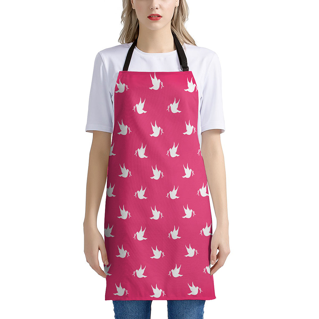 White Dove Breast Cancer Pattern Print Apron