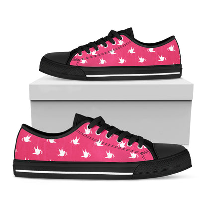 White Dove Breast Cancer Pattern Print Black Low Top Shoes