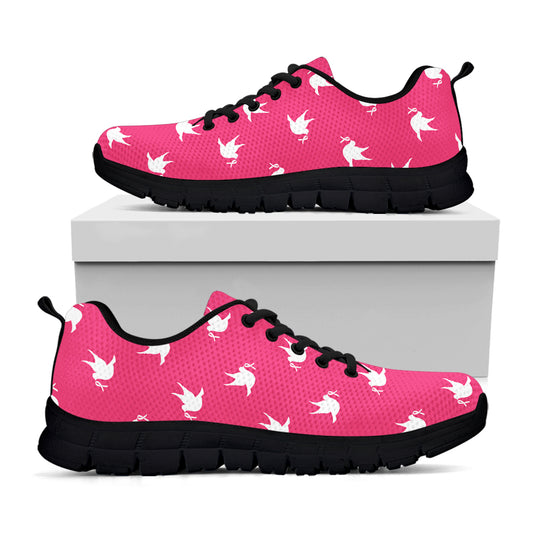 White Dove Breast Cancer Pattern Print Black Sneakers