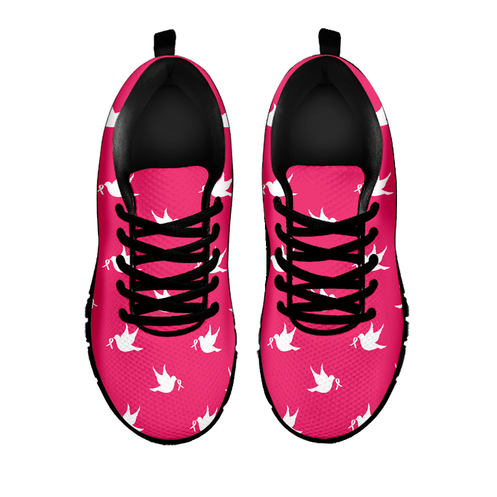 White Dove Breast Cancer Pattern Print Black Sneakers