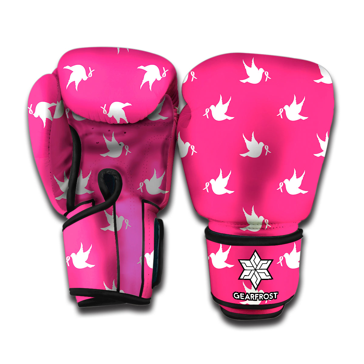 White Dove Breast Cancer Pattern Print Boxing Gloves