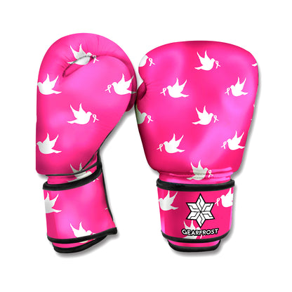 White Dove Breast Cancer Pattern Print Boxing Gloves