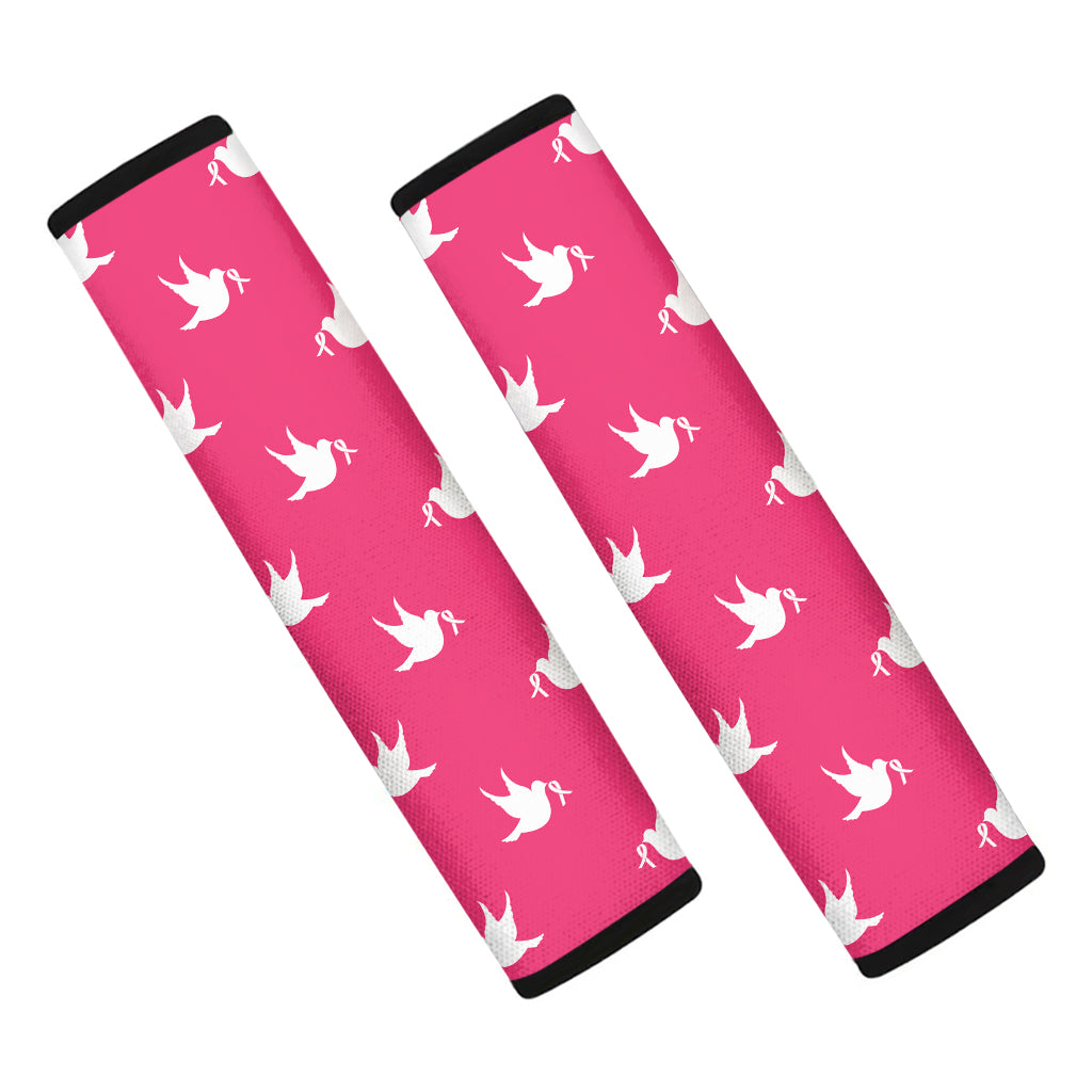White Dove Breast Cancer Pattern Print Car Seat Belt Covers