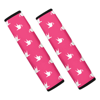 White Dove Breast Cancer Pattern Print Car Seat Belt Covers