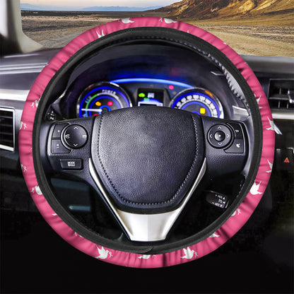 White Dove Breast Cancer Pattern Print Car Steering Wheel Cover